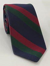 Black Watch Stripe Silk Tie RGT-27  Dark Red & Dark Forest Green on Dark Navy Blue